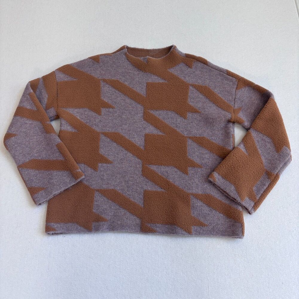 Ann Taylor Houndstooth Jacquard Mock Neck Sweater Women's M Oversized Lillac - Picture 4 of 10